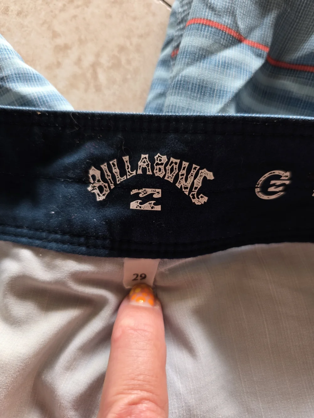 Billabong Teal Stripe Swim Boardshorts with Red Accents
